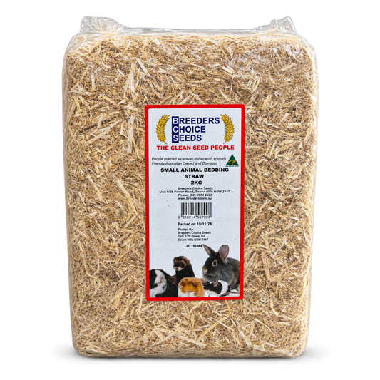 2kg bag of Breeders Choice Seeds natural straw bedding for rabbit hutches, poultry nesting boxes and small animal shelters.