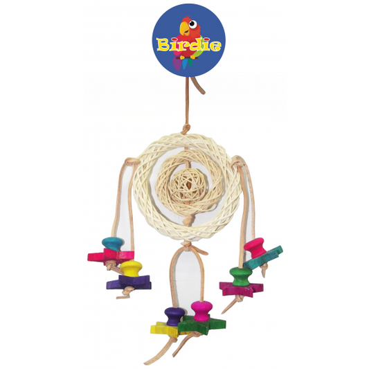 Birdie Crimson Wooden Star With Hanging Beads