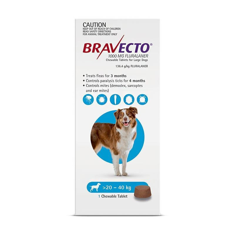 Bravecto Chewable Tablet for Large Dogs 20-40kg Single Tablet