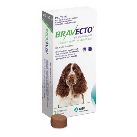 Bravecto Chewable Tablets for Medium Dogs 10 - 20kg - 1 Pack